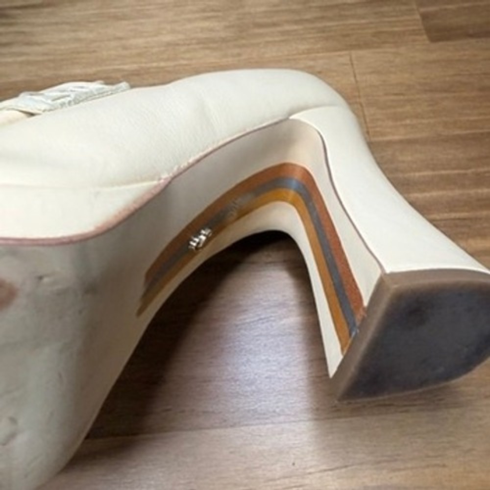 Sam Edelman Ivory Leather Platform Tassel Loafer Heels Size 6.5 - Picture 10 of 14
